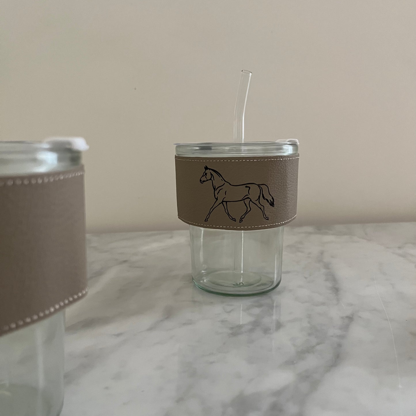 Horse Glass Cup With Straw