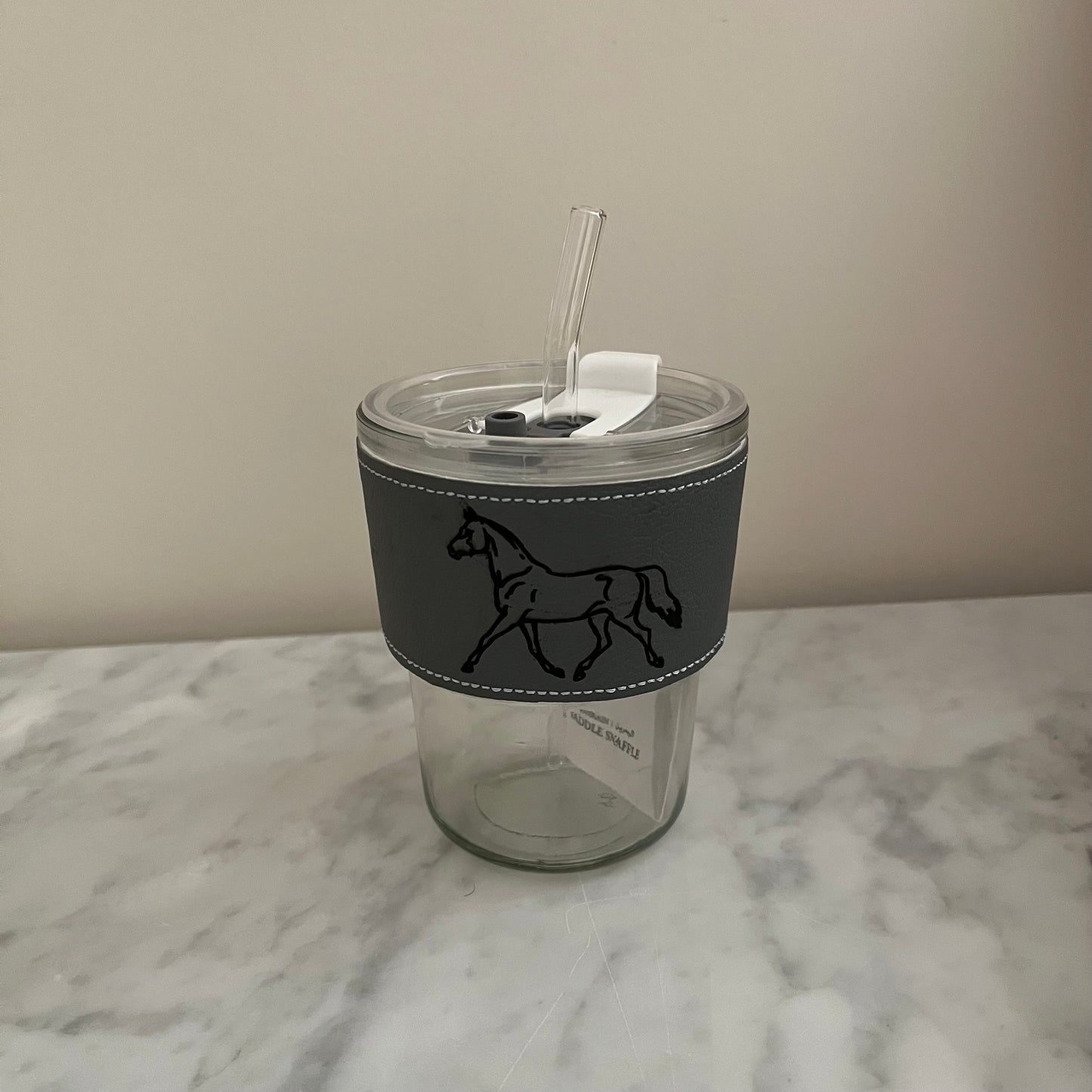 Horse Glass Cup With Straw