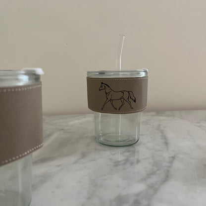 Horse Glass Cup With Straw