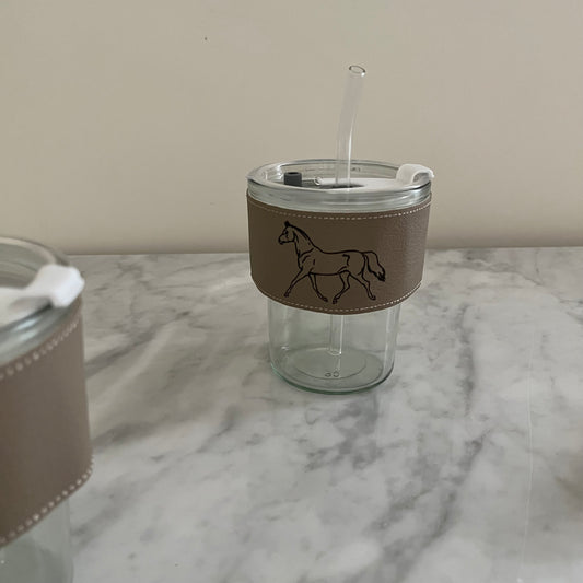 Horse Glass Cup With Straw