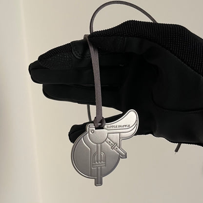 Saddle Snaffle Car Hanging, Stainless Steel & Leather Gray