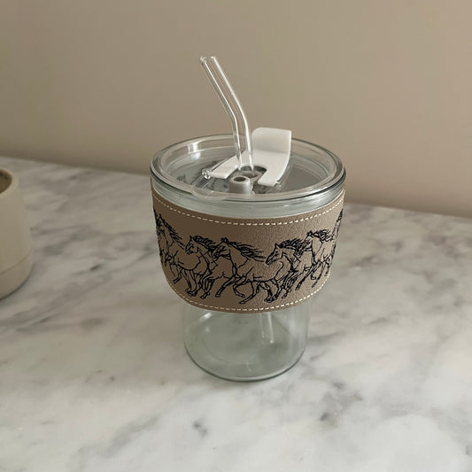 Horse Glass Cup With Straw