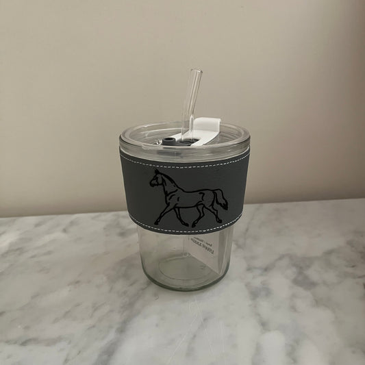 Horse Glass Cup With Straw